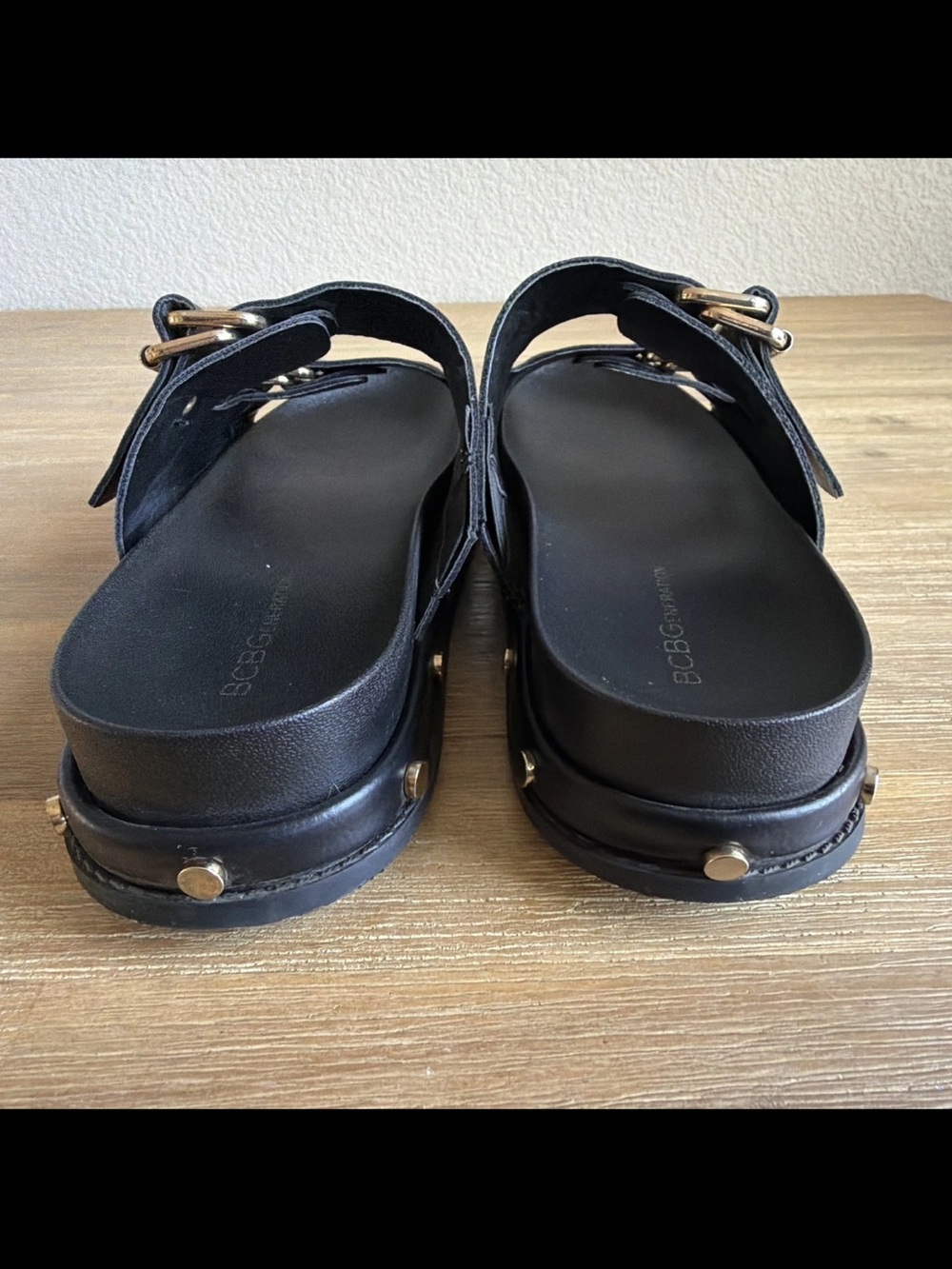 BCBG Platform Sandals  Generation Bamba Women's Size 9.5 Black with Gold Studs - Picture 9 of 12